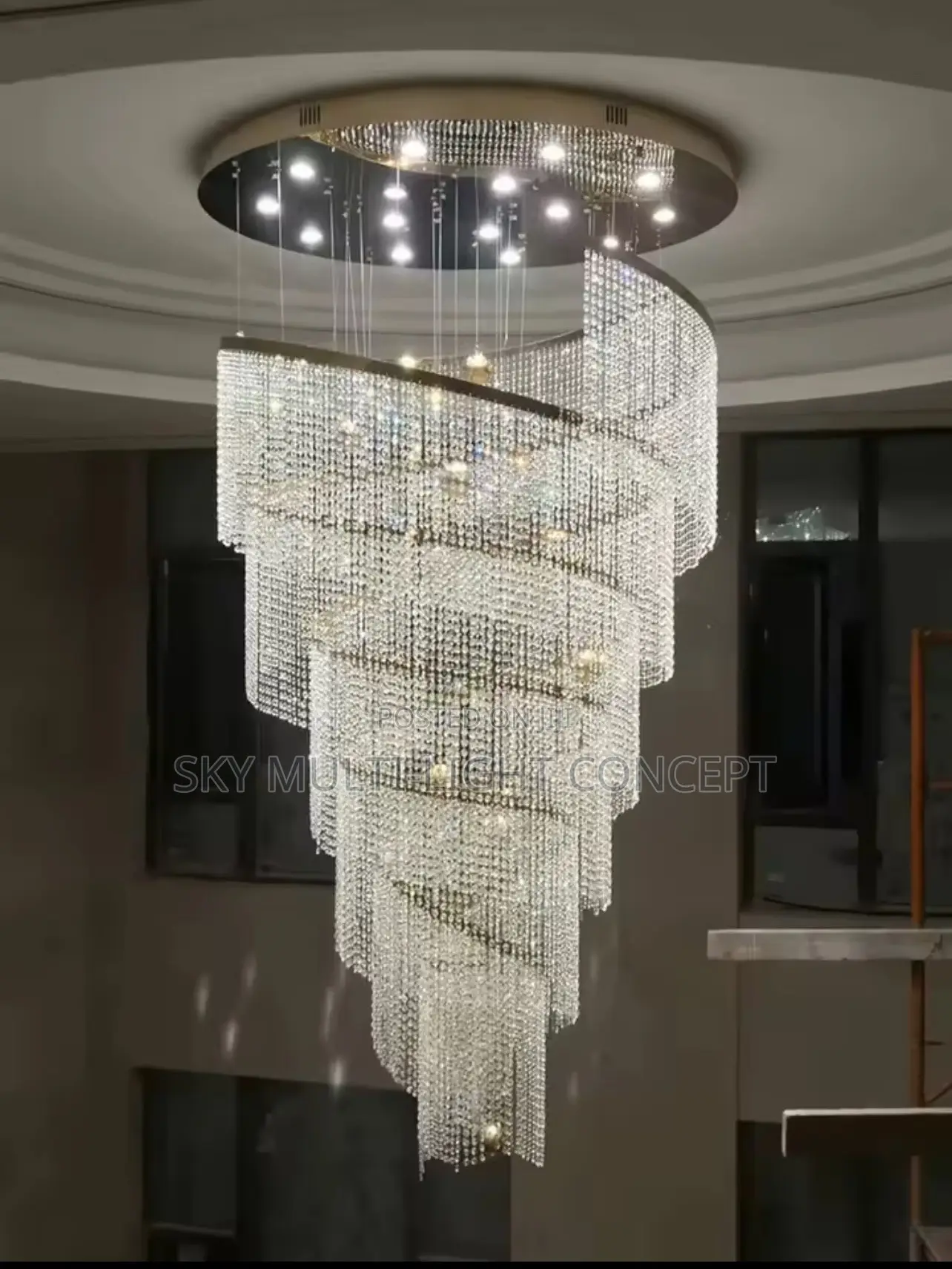 Large Spiral Design Crystal Chandelier for Staircase