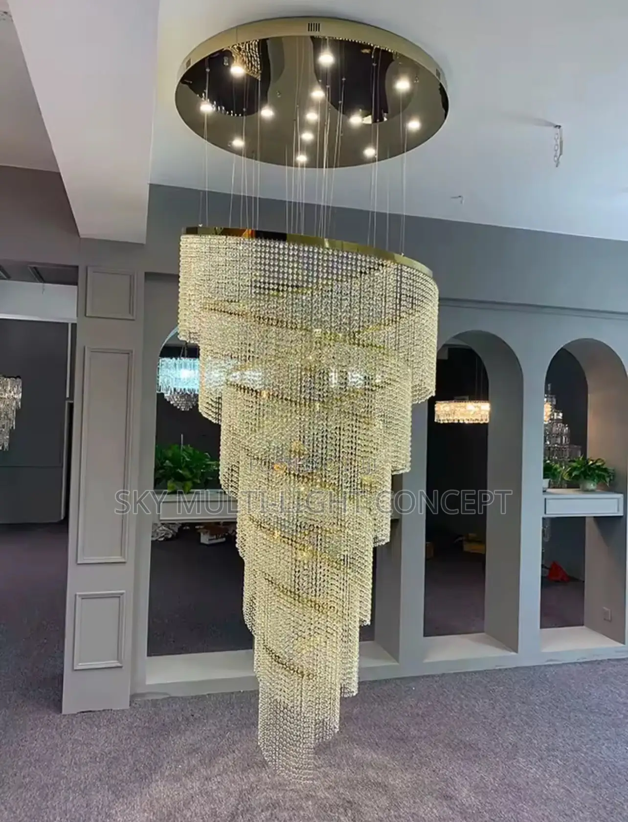 Large Spiral Design Crystal Chandelier for Staircase