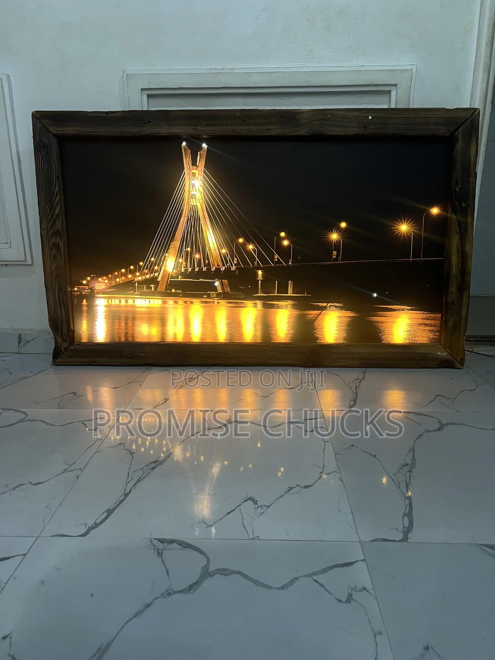 Large Illuminated Natural Wooden Wall Frame