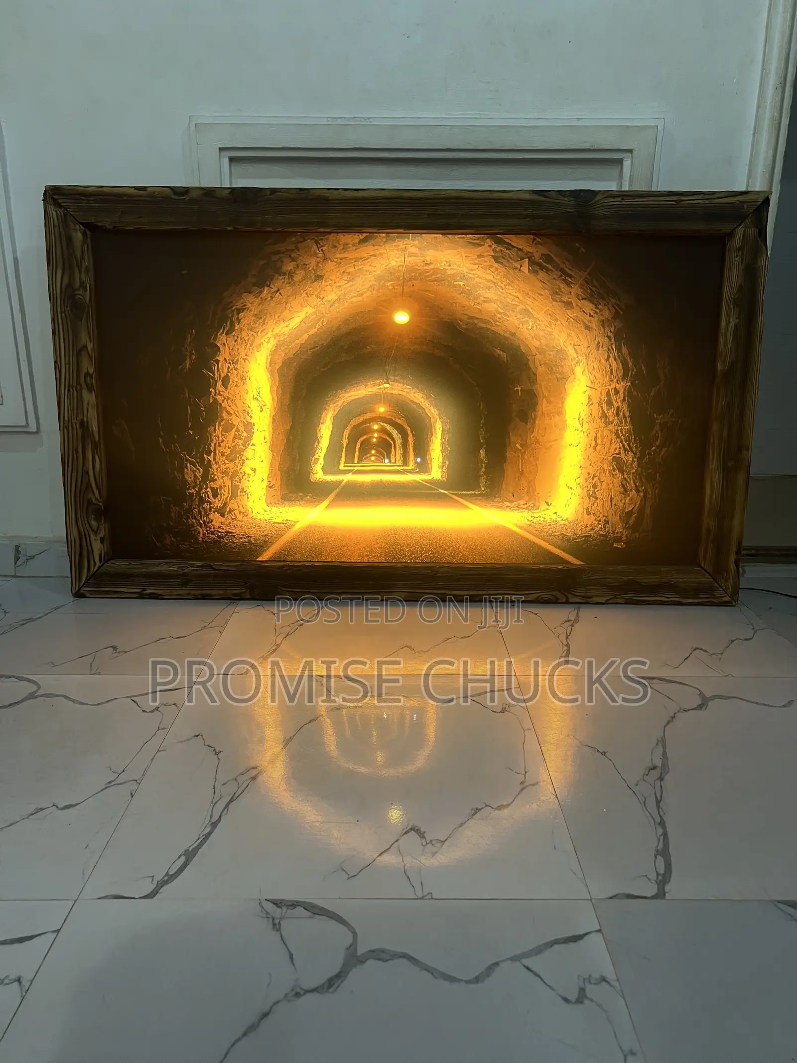 Large Illuminated Natural Wooden Wall Frame