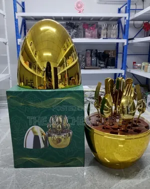 24-Piece Gold Egg-Shaped Stainless Steel Cutlery Set With Storage Case