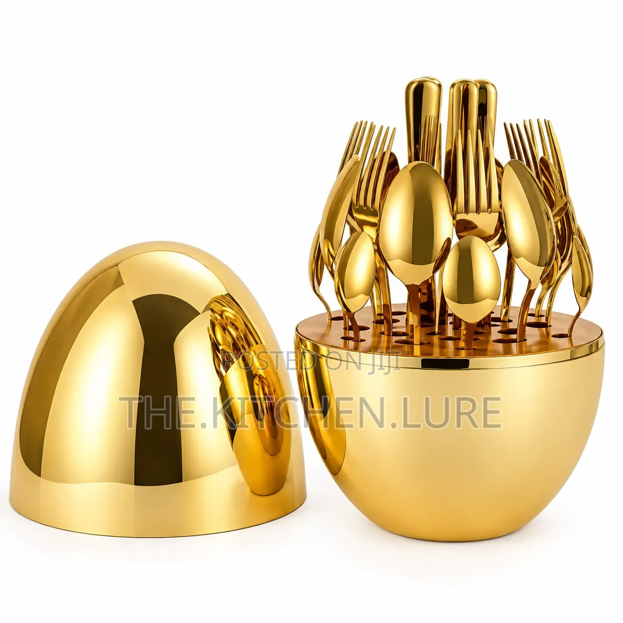 24-Piece Gold Egg-Shaped Stainless Steel Cutlery Set With Storage Case