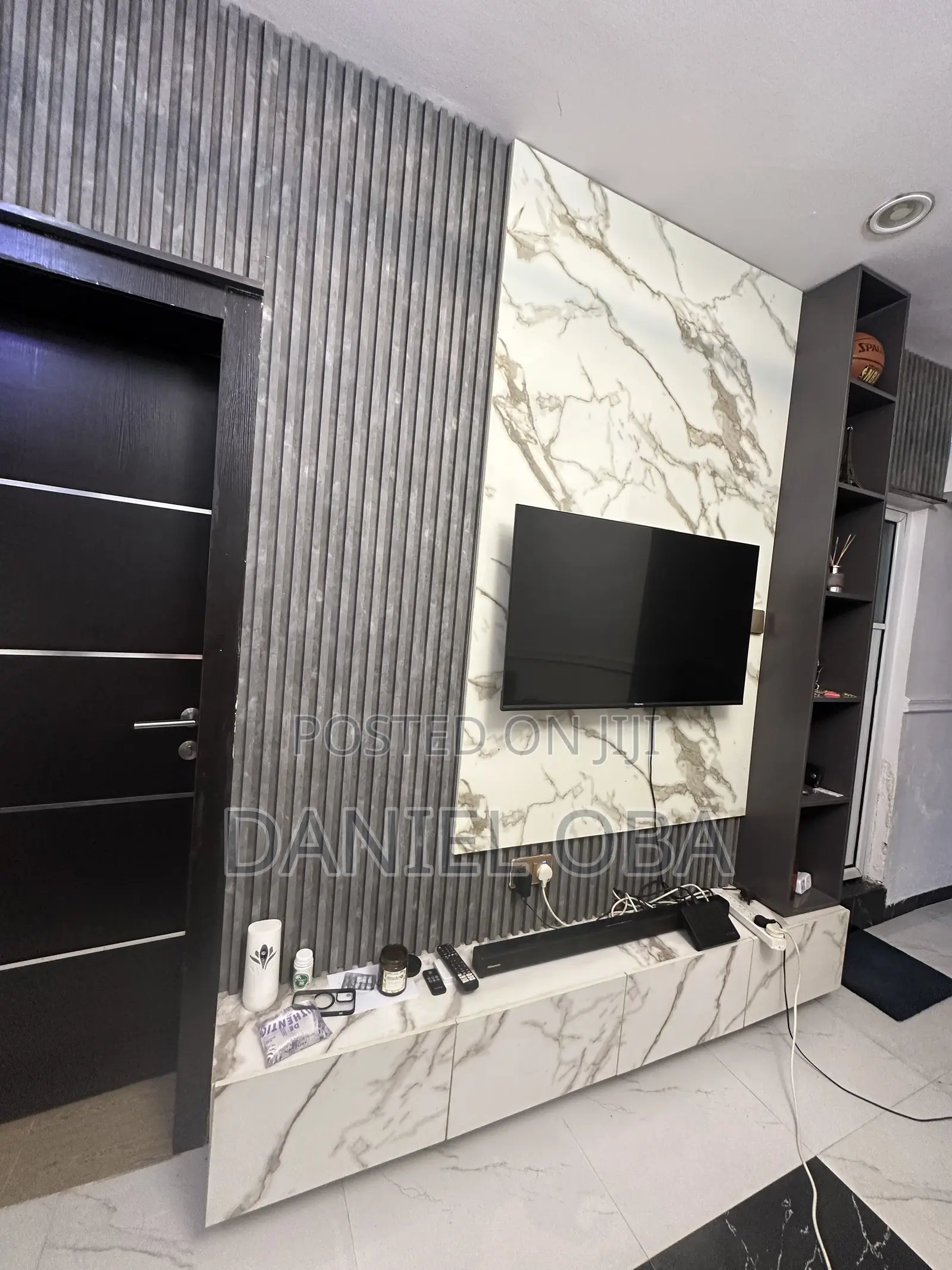 TV Console With Floating and Side Shelf