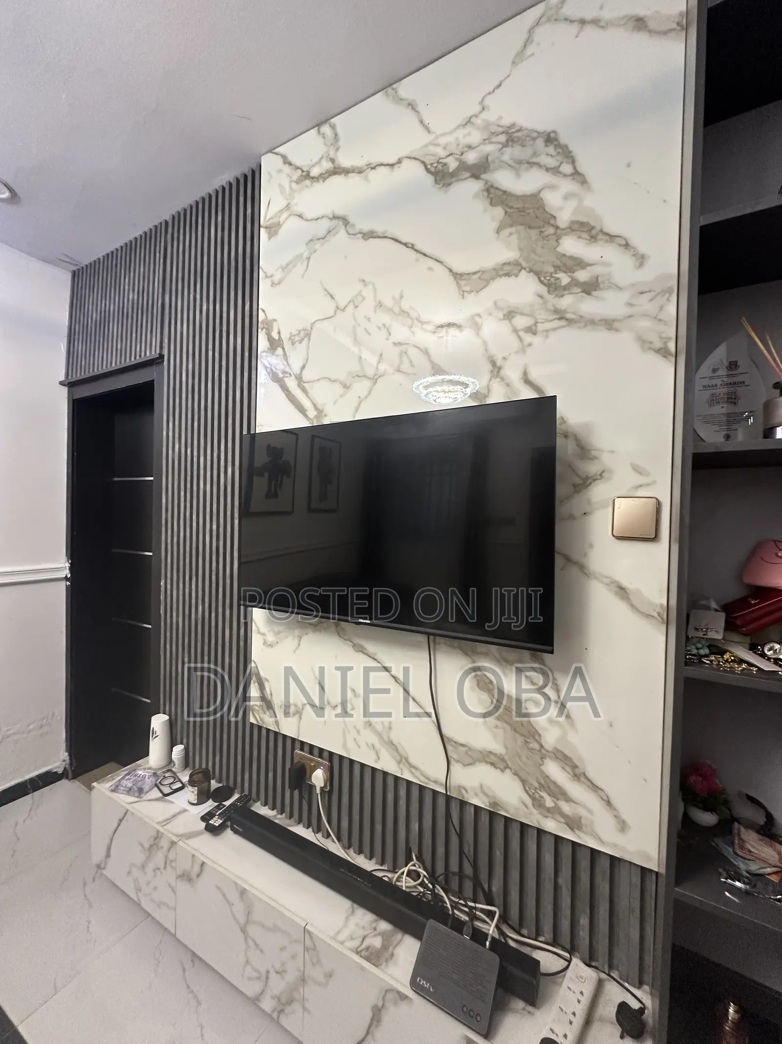 TV Console With Floating and Side Shelf