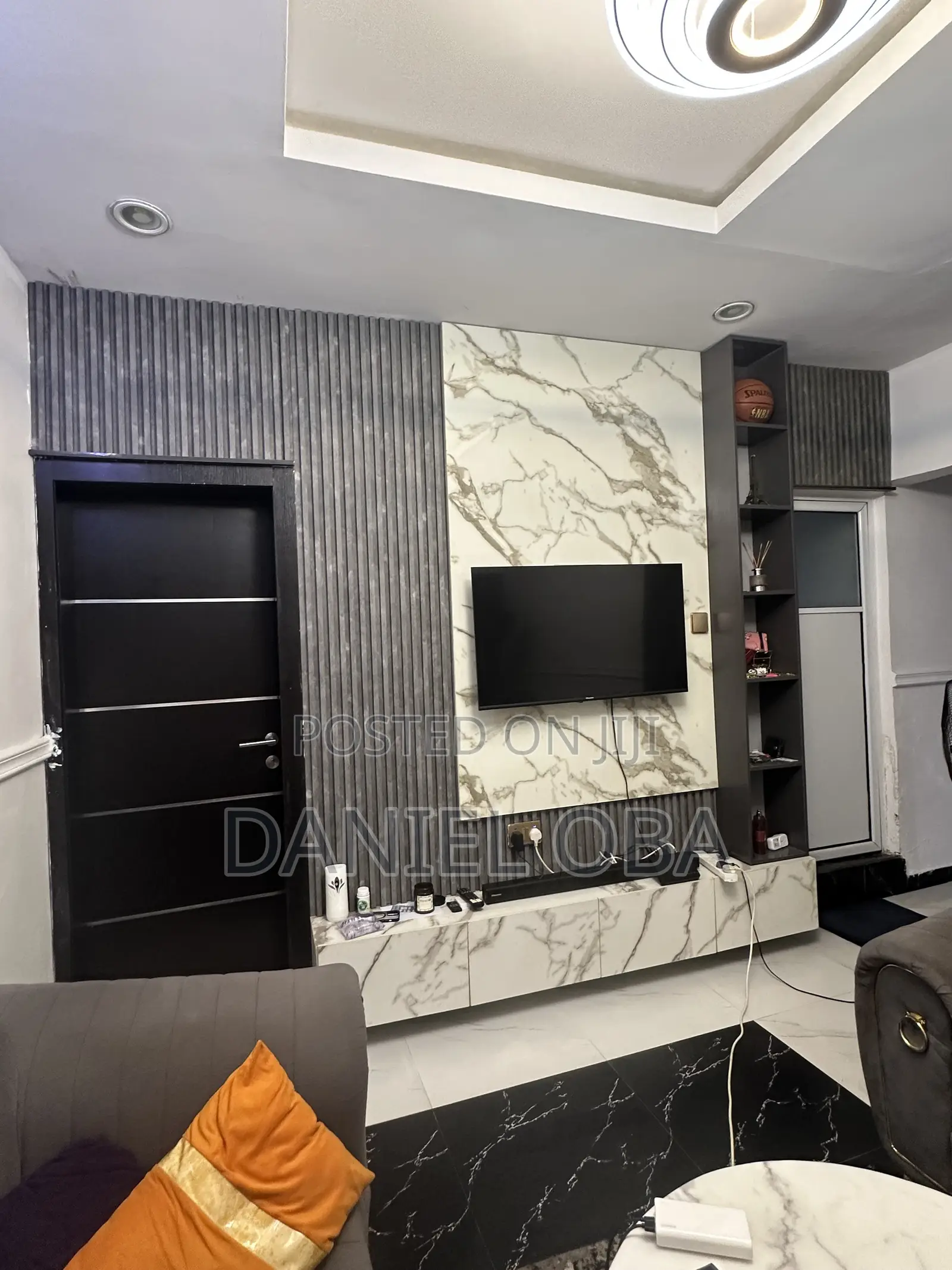 TV Console With Floating and Side Shelf