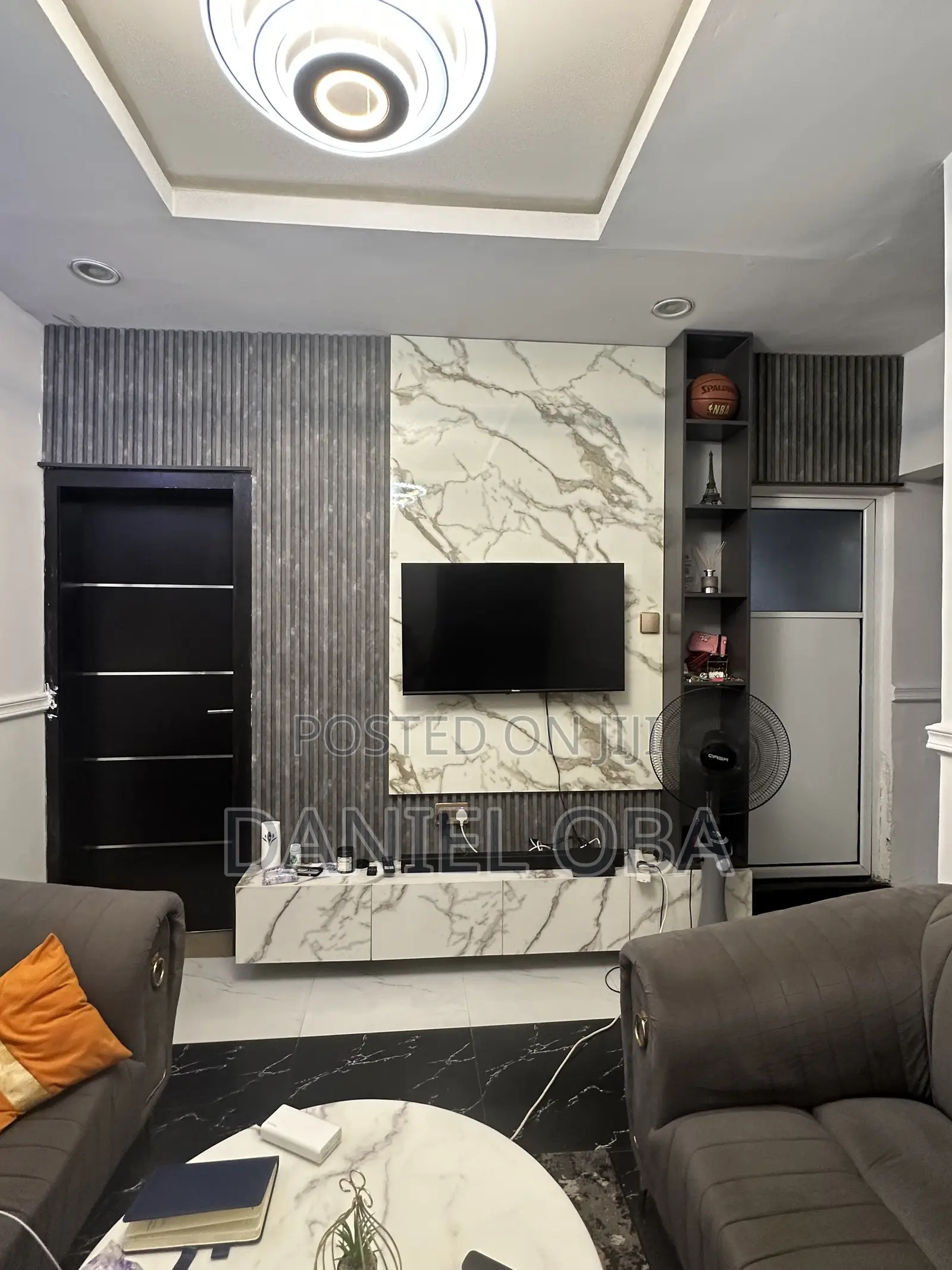 TV Console With Floating and Side Shelf