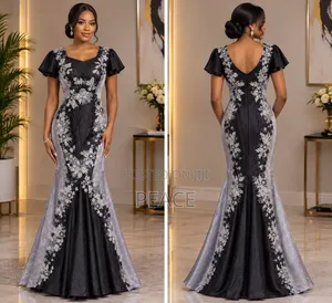 Elegant Black and Silver Mermaid Style Dinner Gown