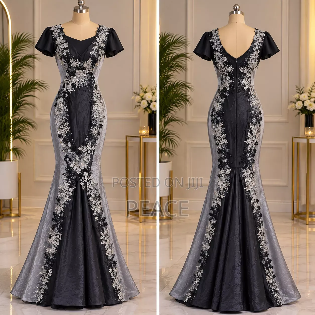 Elegant Black and Silver Mermaid Style Dinner Gown