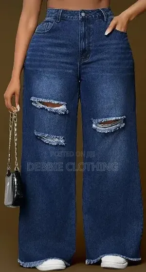 BlueRippedWide Leg Jeans Blue 17kBrownPatchwork Baggy Jeans Brown