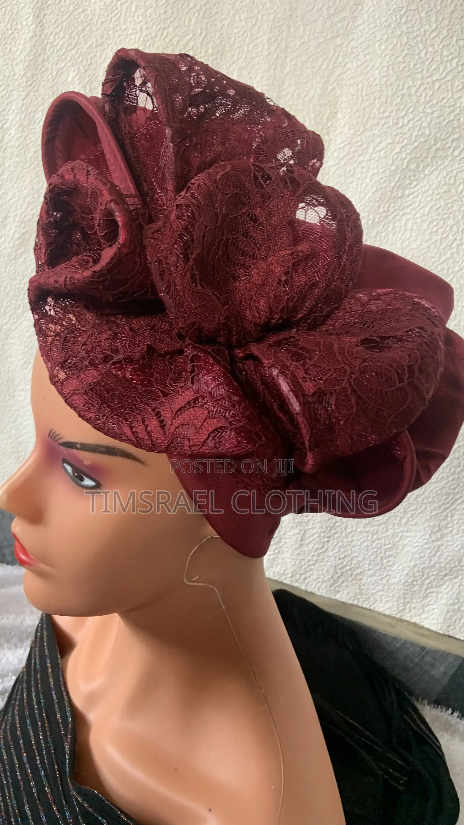 Fully Lined Beautiful Turban Decorated With Bow and Lace.