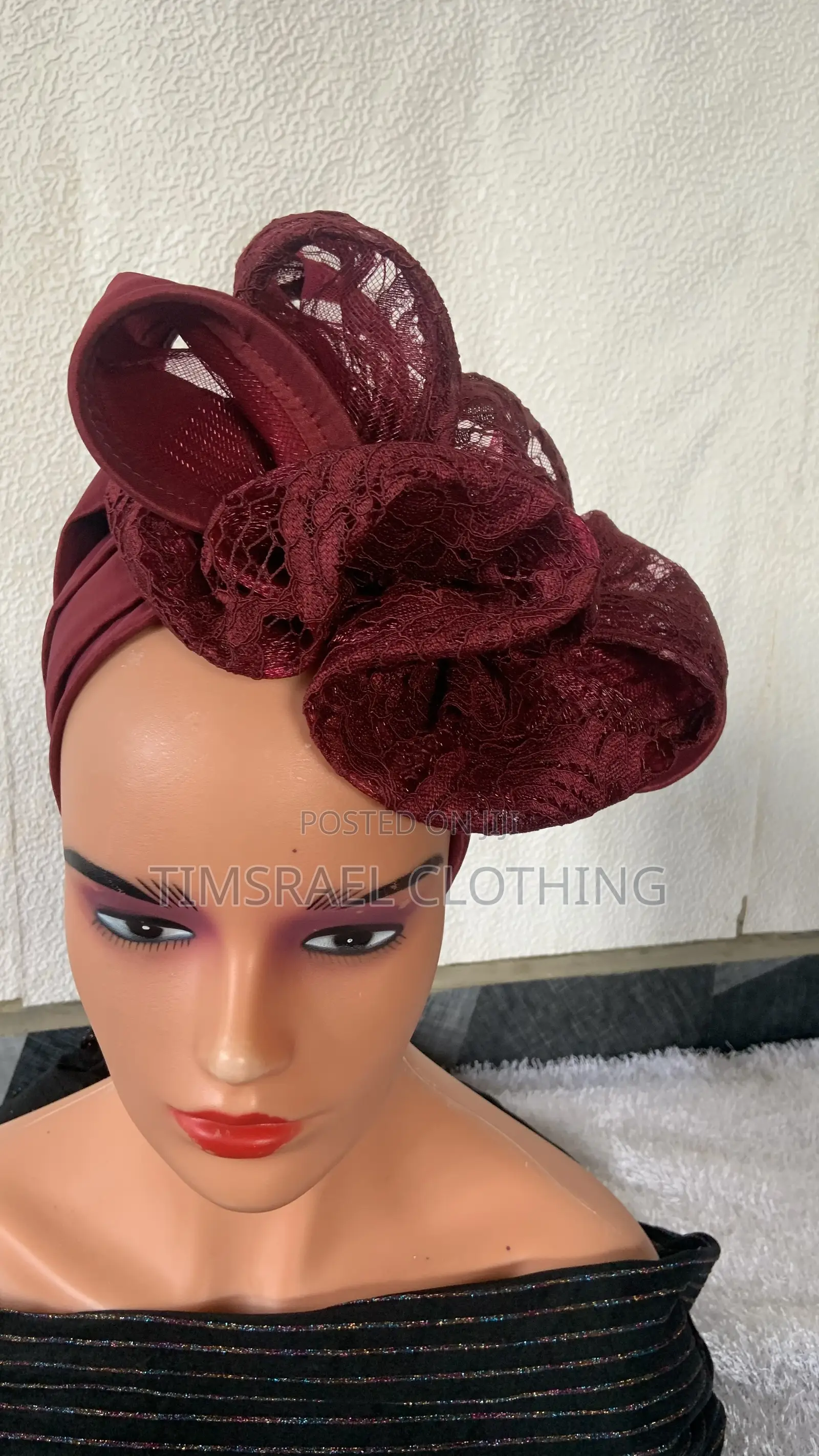 Fully Lined Beautiful Turban Decorated With Bow and Lace.