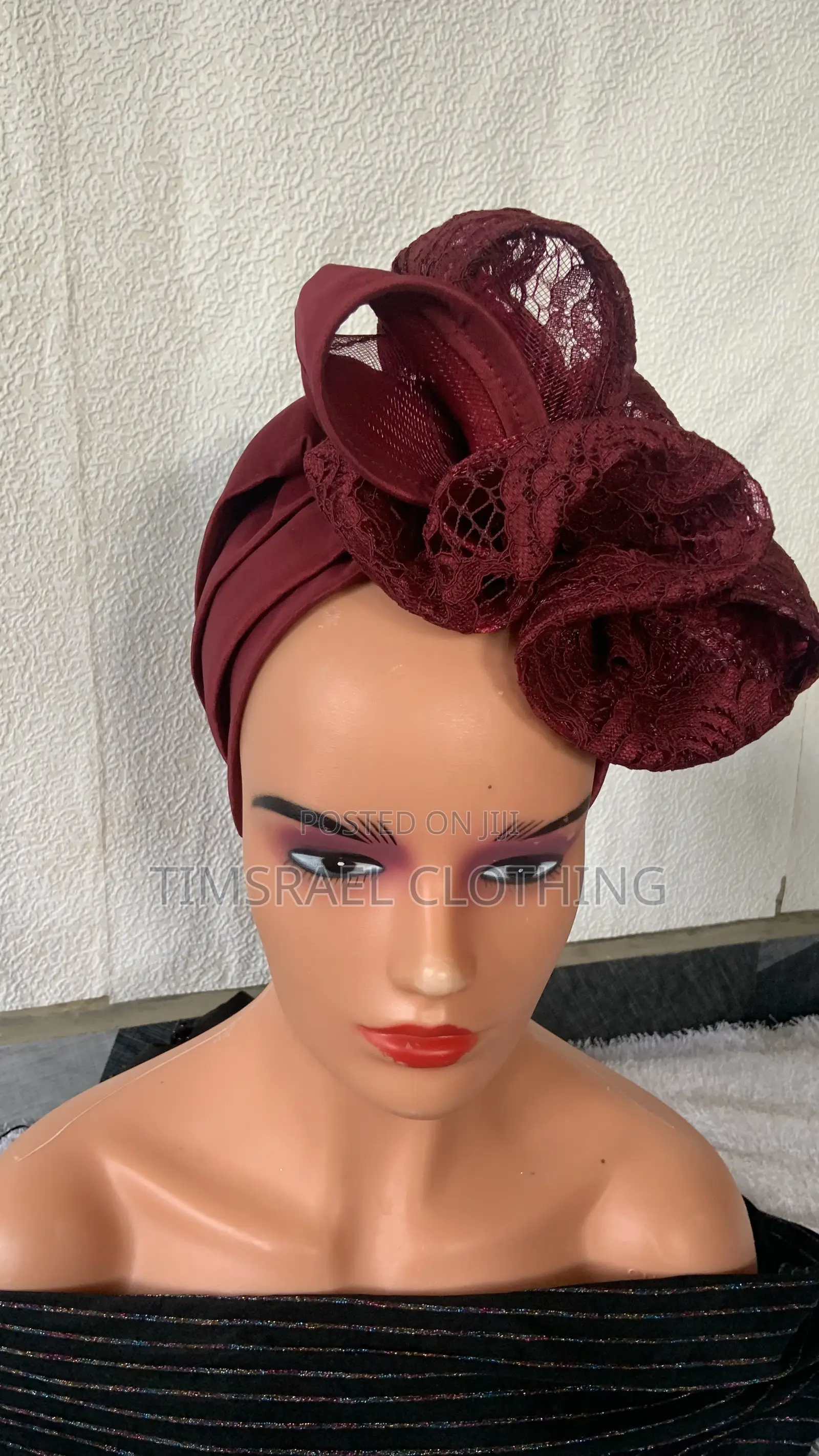 Fully Lined Beautiful Turban Decorated With Bow and Lace.
