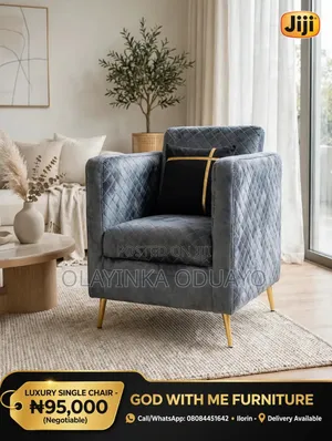 > Luxury Single Sofa Chair - Grey Velvet With Gold Legs