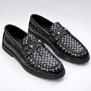 Men’s Black Woven Leather Horsebit Loafers –Luxury Slip-on Dress Shoes