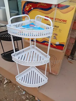 Brand New 3-Tier Standing Corner Shelf - White Metal Storage Rack