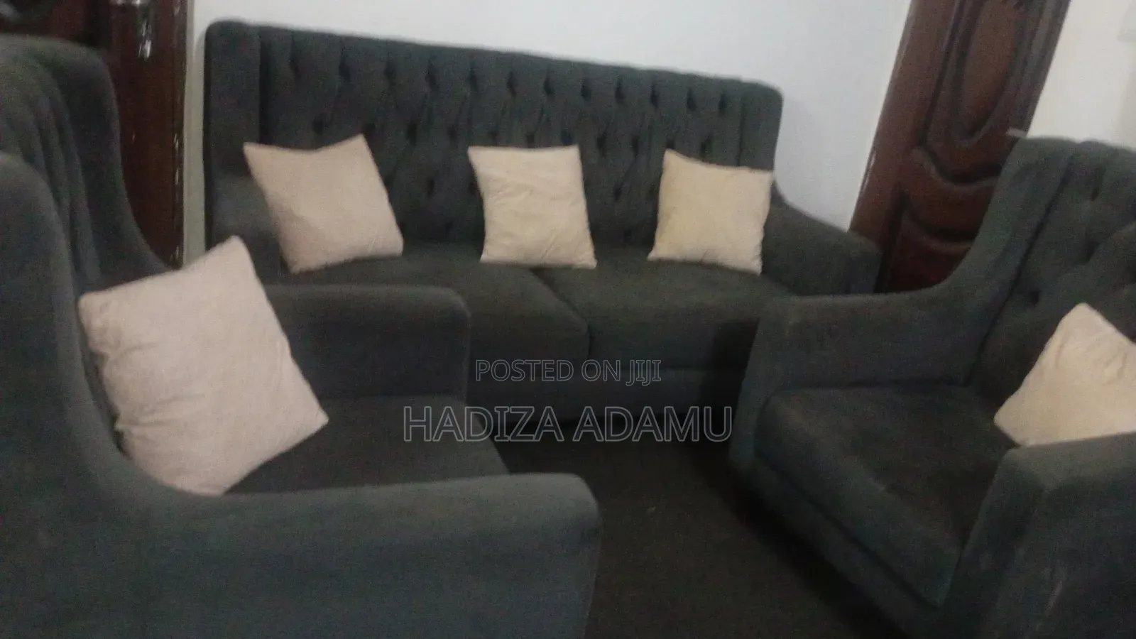 Grey 3-Seater Sofa Set + 3 Stools + Pillows - Neat