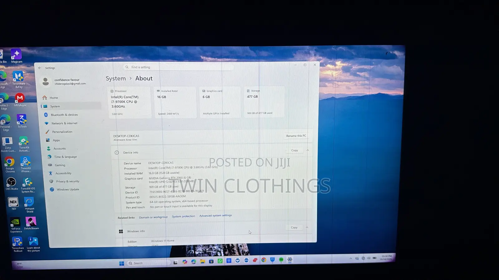 Laptop Dell Allenware M15 R5 36GB Intel Core i7 SSD 512GB