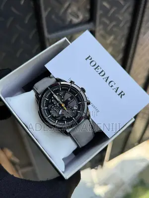 Chronograph Leather Watch With Day & Luminous Glow