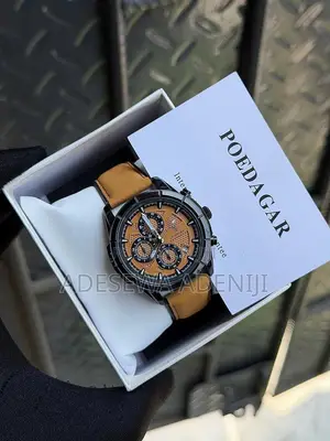 Chronograph Leather Watch With Day & Luminous Glow