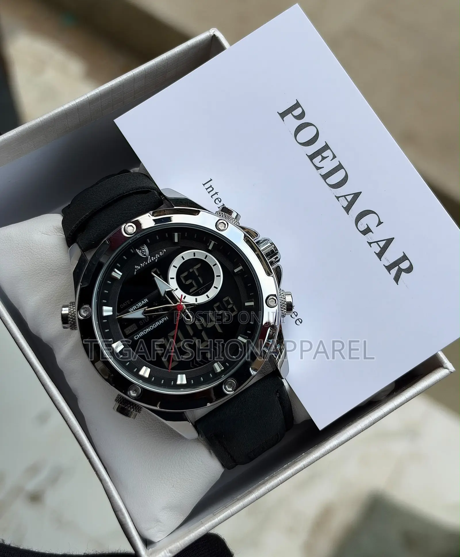 Poedagar Dual Time Leather Strap Watch