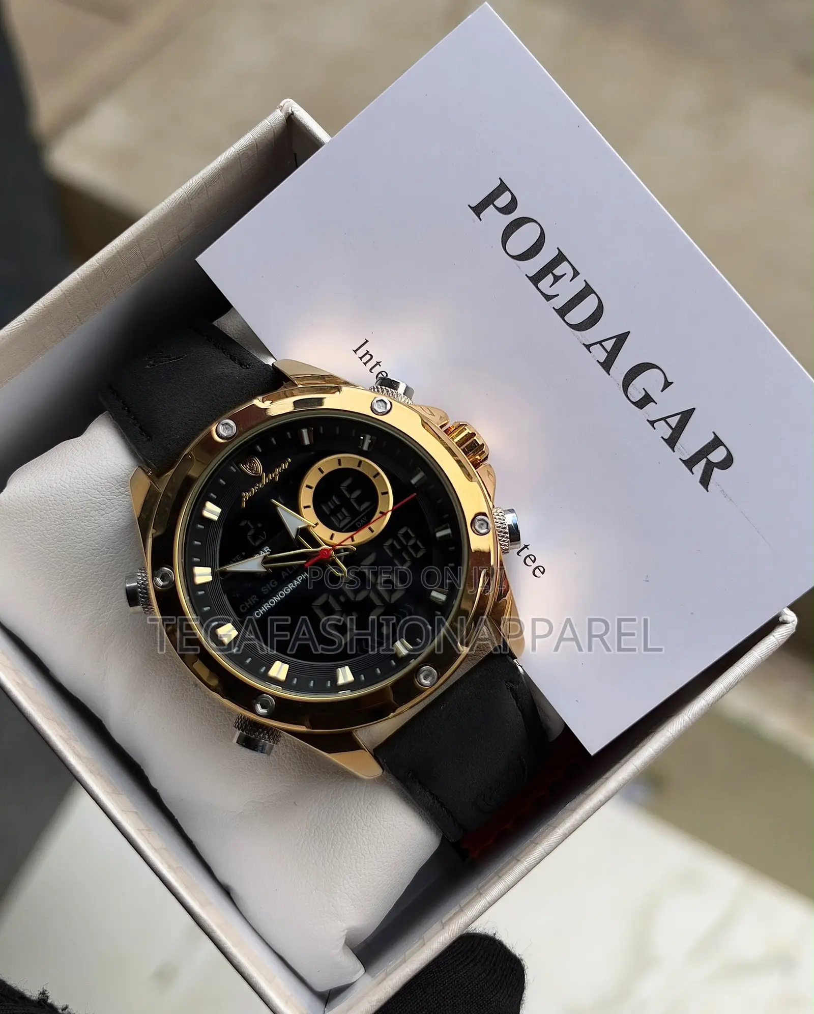 Poedagar Dual Time Leather Strap Watch