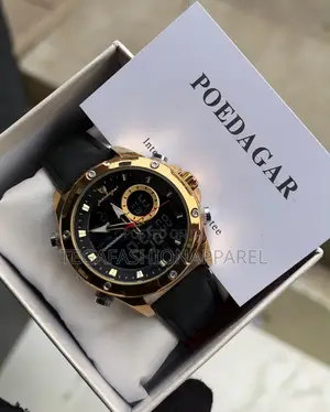 Poedagar Dual Time Leather Strap Watch