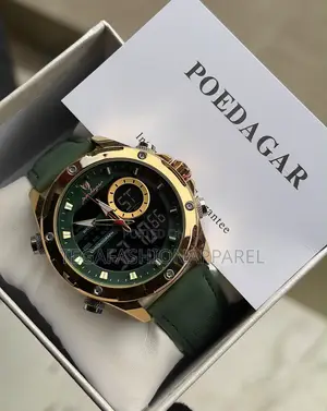 Poedagar Dual Time Leather Strap Watch