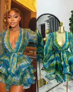 Tie Dye Organza Ruffle Wrap Mini Dress