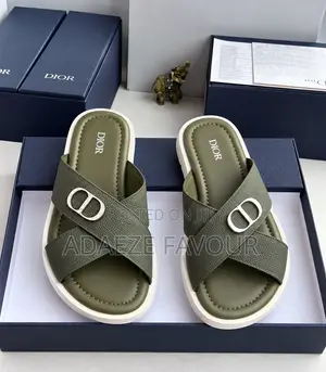Men’s Olive Green Dior CD Logo Cross-Strap Slide Sandals