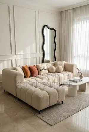 Luxury Cream Bouclé L-Shaped Sofa With Modern Chunky Design