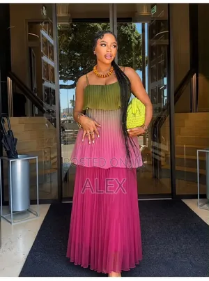 Ombre Pleated Maxi Gown - Green and Pink - Women Dress