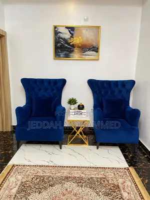 Two Luxury Royal Blue Velvet Single Chairs