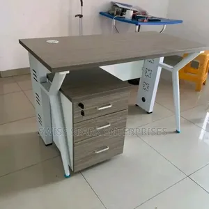 Modern Office Table With 3Drawer Cabinet 4ft Work Desk With Cable Hole