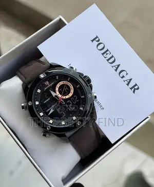Poedagar Leather Digital and Analog Waterproof Watch