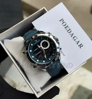 Poedagar Leather Digital and Analog Waterproof Watch