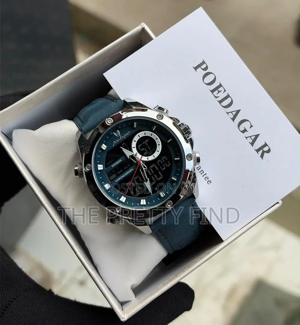 Poedagar Leather Digital and Analog Waterproof Watch