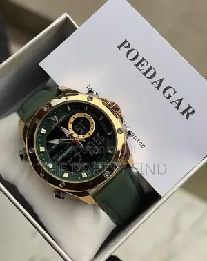 Poedagar Leather Digital and Analog Waterproof Watch