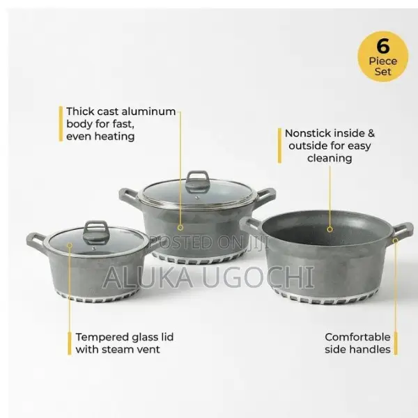 BROCOOK 6 Piece Cast Non Stick Cookware Set With Lids 20 24 28 Cm