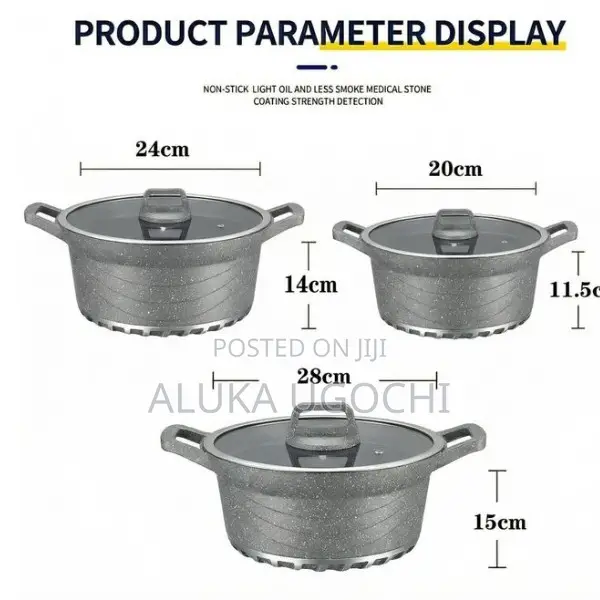 BROCOOK 6 Piece Cast Non Stick Cookware Set With Lids 20 24 28 Cm