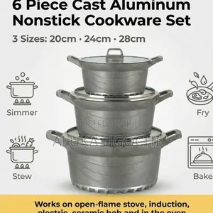 BROCOOK 6 Piece Cast Non Stick Cookware Set With Lids 20 24 28 Cm