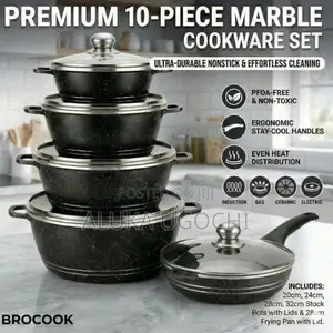 BROCOOK 10Pcs Die-Cast Non-Stick Granite Cookware Set With Glass Lids