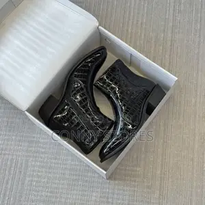High Quality Black Heeled Croc-Embossed Side-Zip Boot “Black”