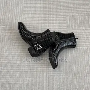 High Quality Black Heeled Croc-Embossed Side-Zip Boot “Black”