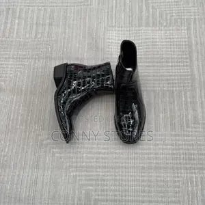 High Quality Black Heeled Croc-Embossed Side-Zip Boot “Black”