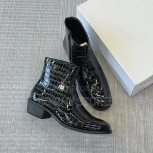 High Quality Black Heeled Croc-Embossed Side-Zip Boot “Black”