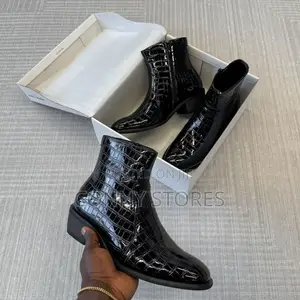 High Quality Black Heeled Croc-Embossed Side-Zip Boot “Black”