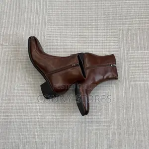 High Quality Heeled High-Block Pointed Split Leather Boot Brown