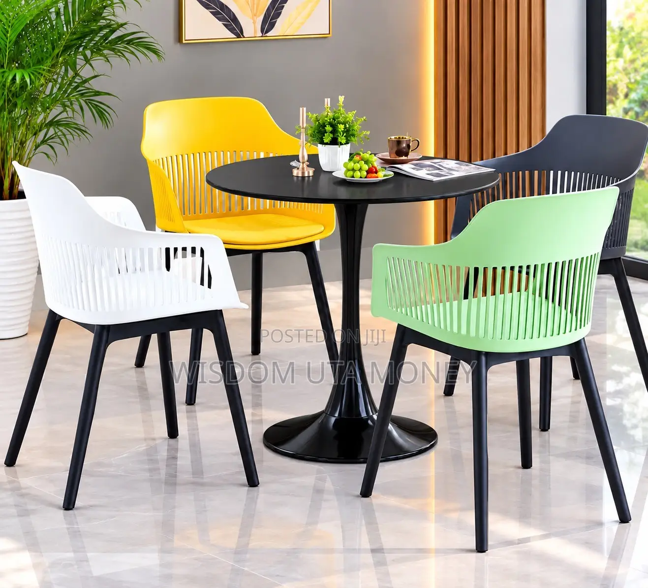 Elegant Modern Dining Table Set With 4 Colourful Designer Chairs