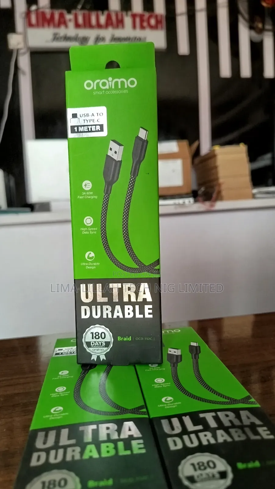 Oraimo USB-a to Type-C 60w Ultra Durable Power Cable