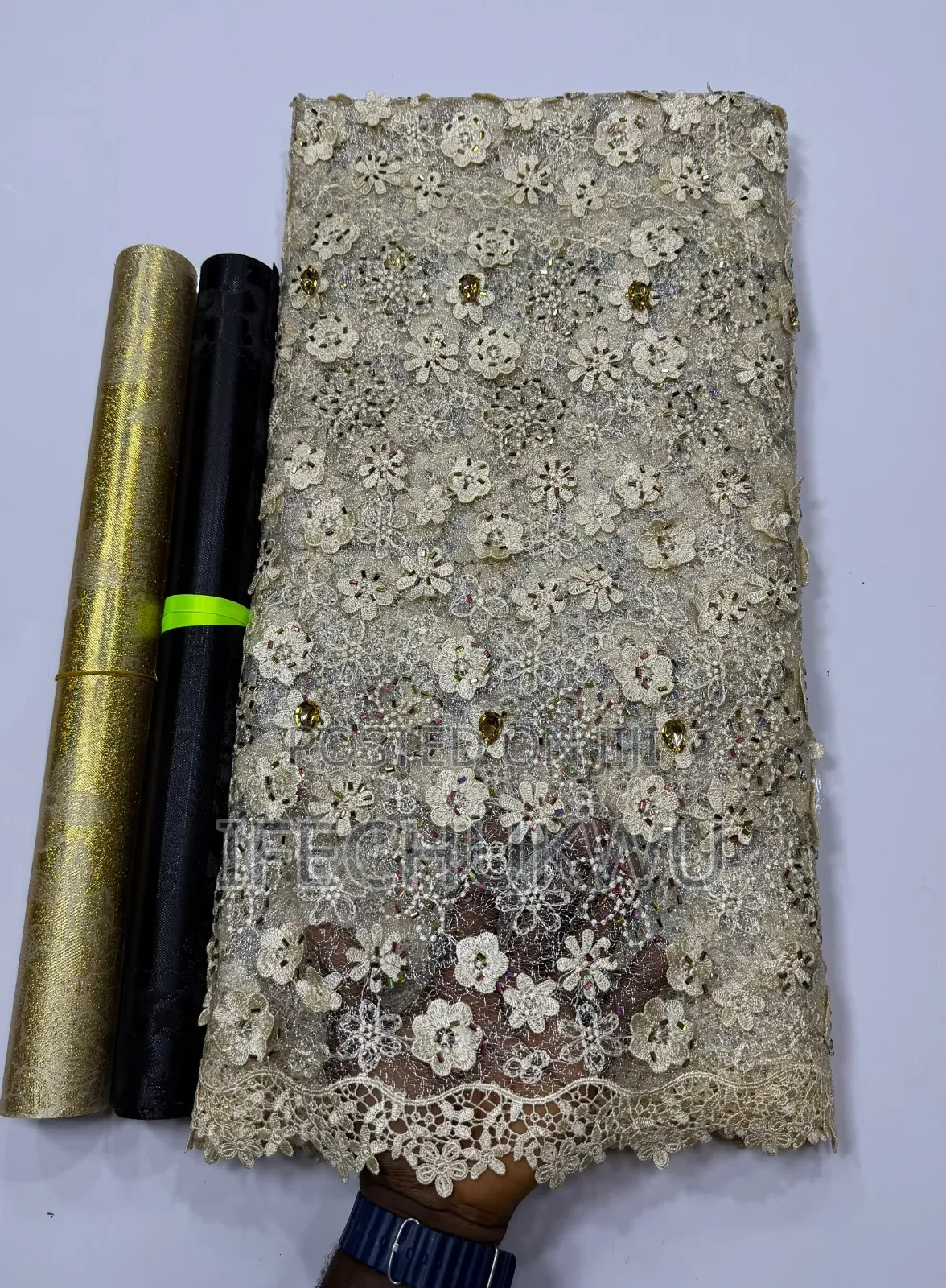 3D Beaded Mesh Lace